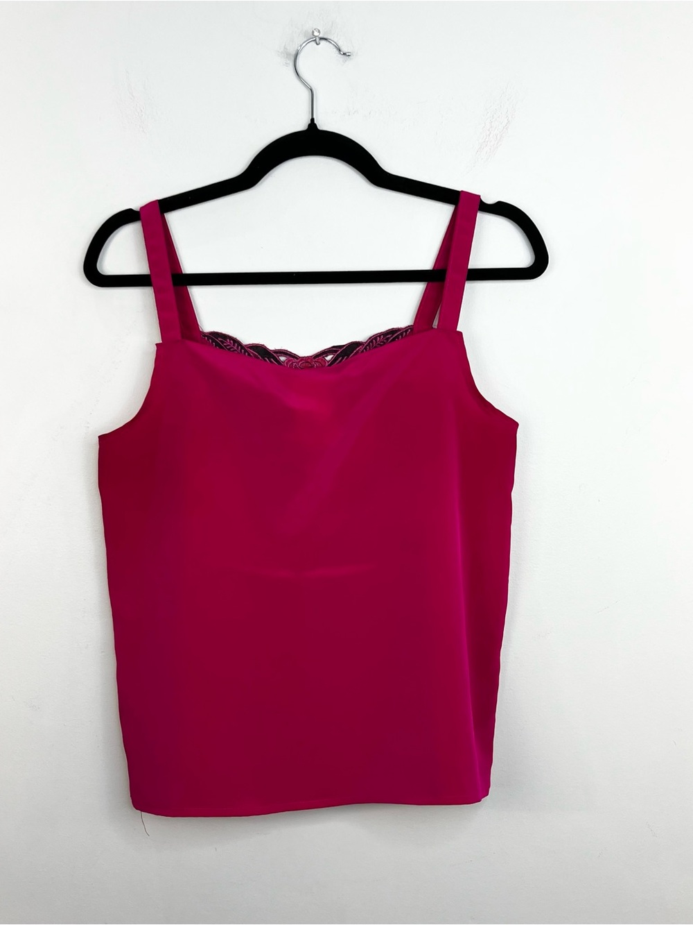Vintage 70s 80s fuchsia pink boxy cut work embroidery neckline cami tank top 7 - Picture 5 of 11